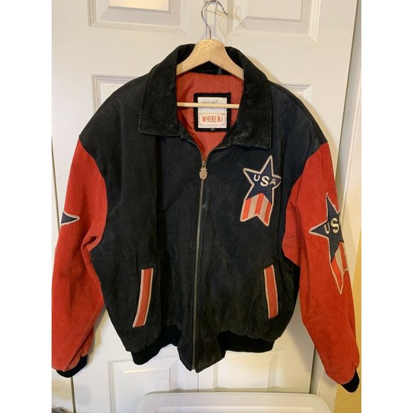 Vtg Michael Hoban WhereMI USA Big Stars Stripes Bomber Jacket Sz XL Soft - Picture 7 of 12